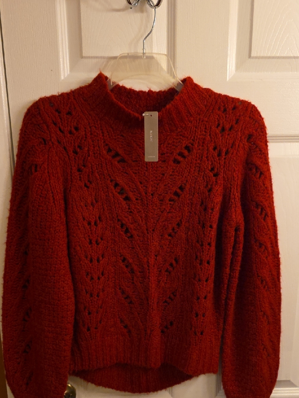 J. Crew Rust-Red Open Knit Turtleneck Sweater